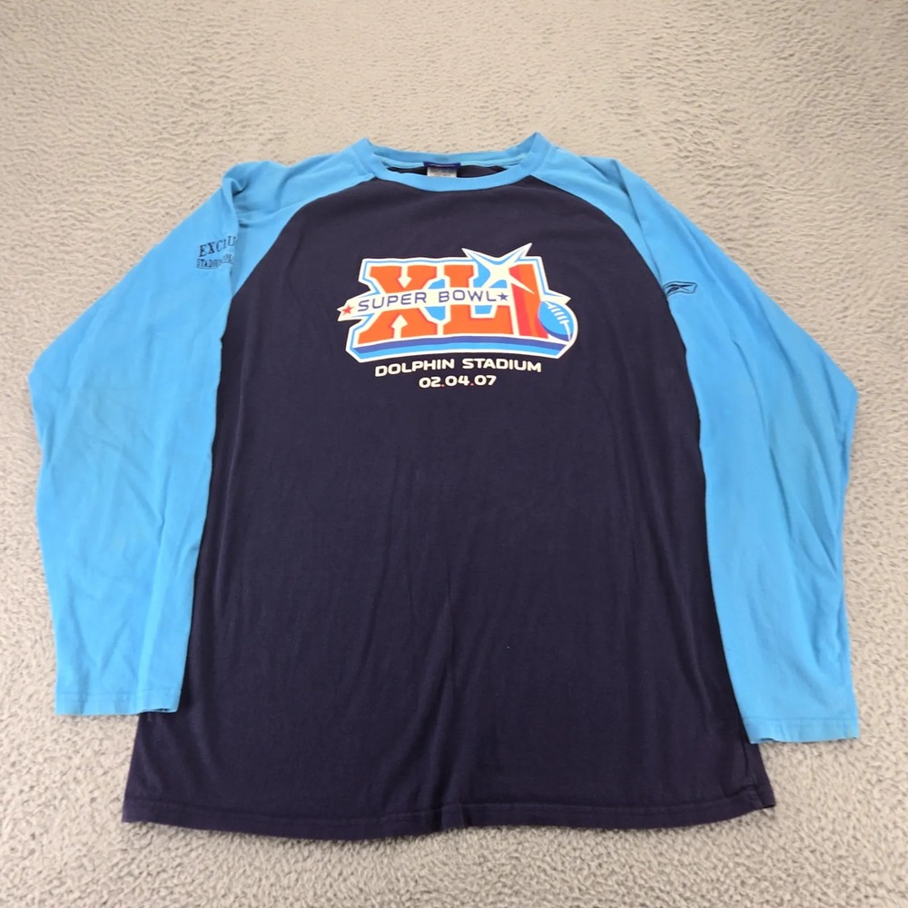 Reebok Shirt Large Blue Super Bowl XLI Dolphin Stadium 2007 Indianapolis Colts